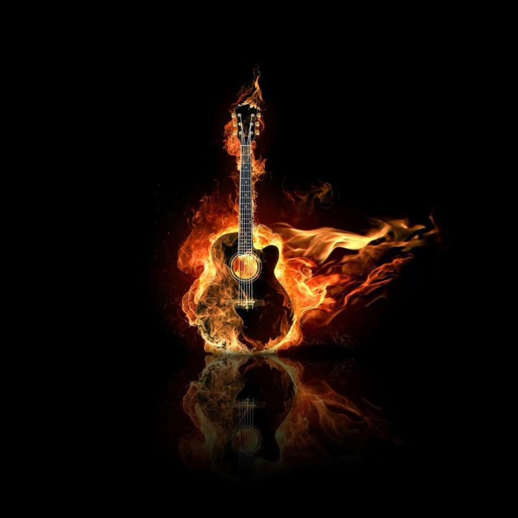 Art Design Abstract Dark Background Guitar On Fire Burning