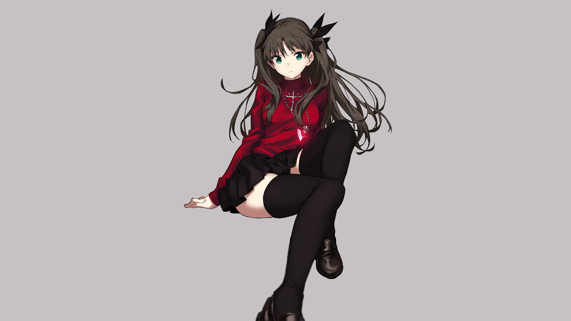 black haired female anime character legs girls Tohsaka Rin 2k