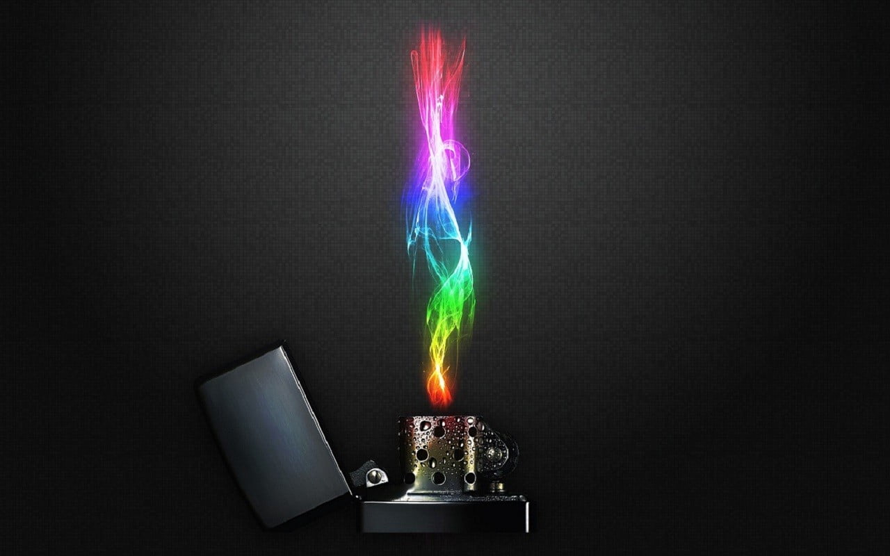 gray lighter with RGB color flame illustration fire colorful