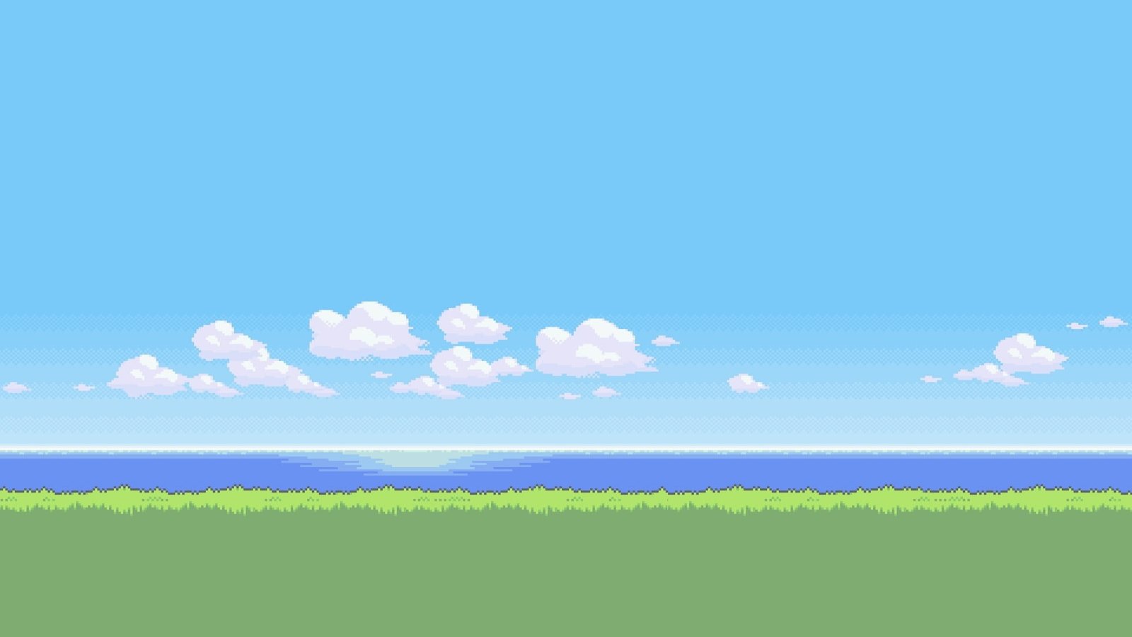 green lawn grass and body of water illustration retro games 2k