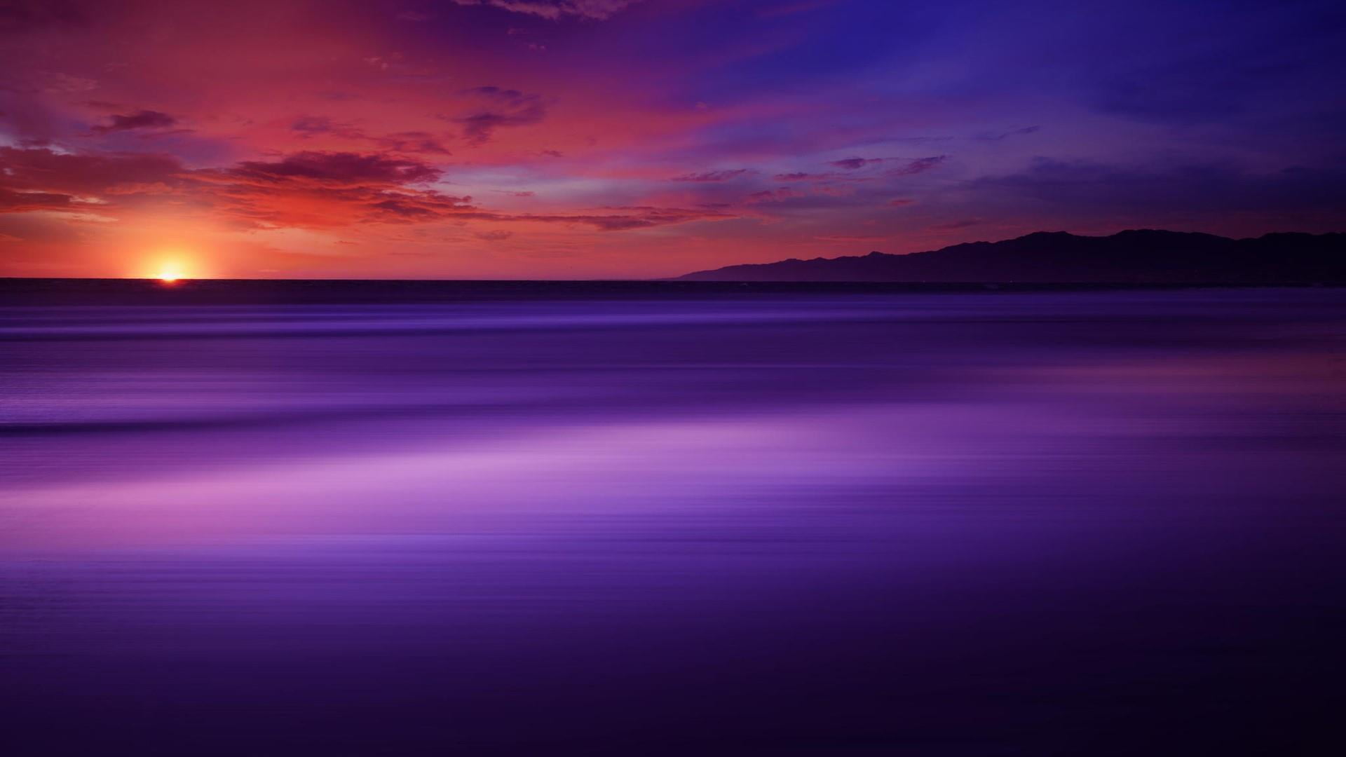 horizon sky afterglow evening calm sunset violet landscape 2k