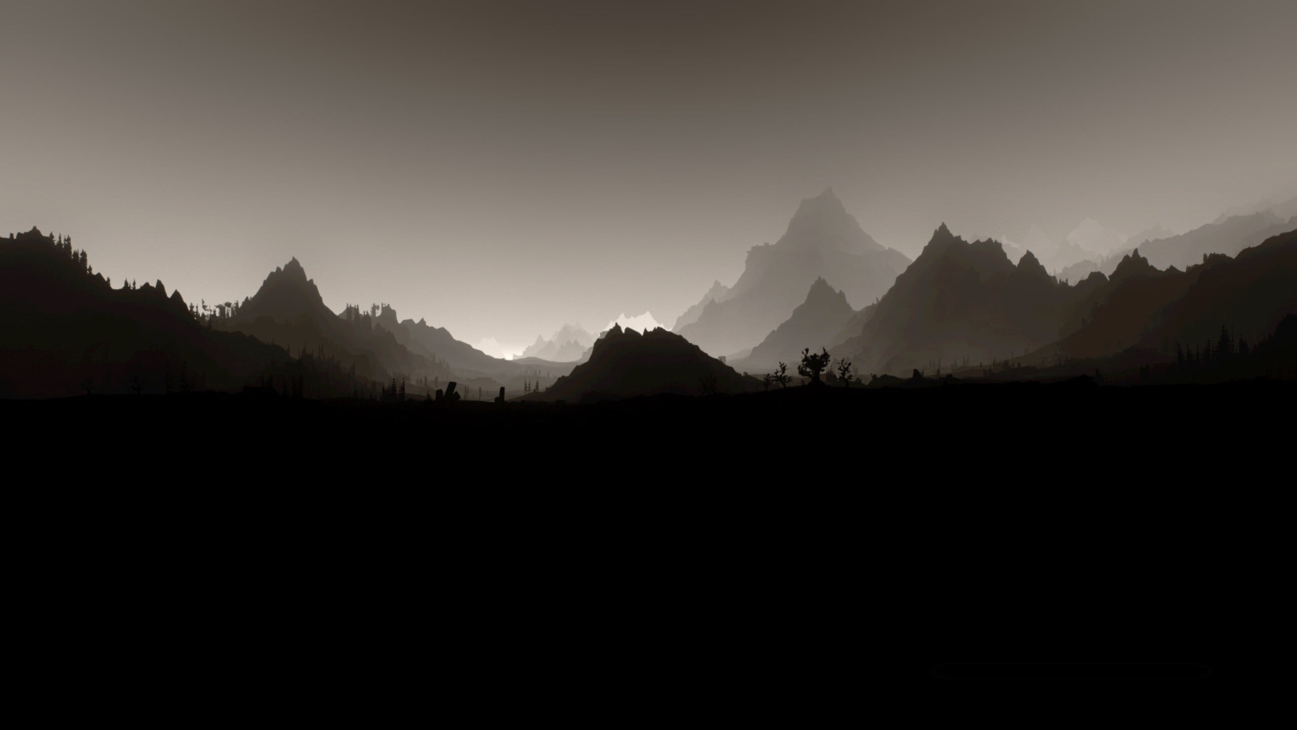 silhouette of mountains The Elder Scrolls V Skyrim landscape 2k