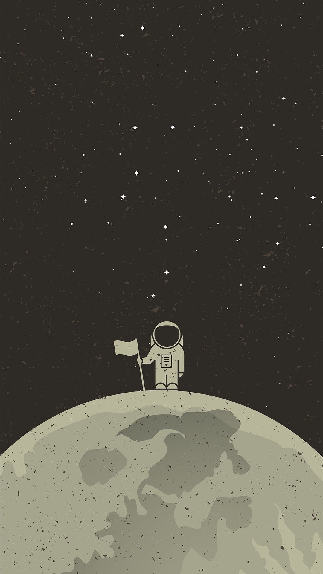astronaut illustration person in space suit standing holding flag on moon