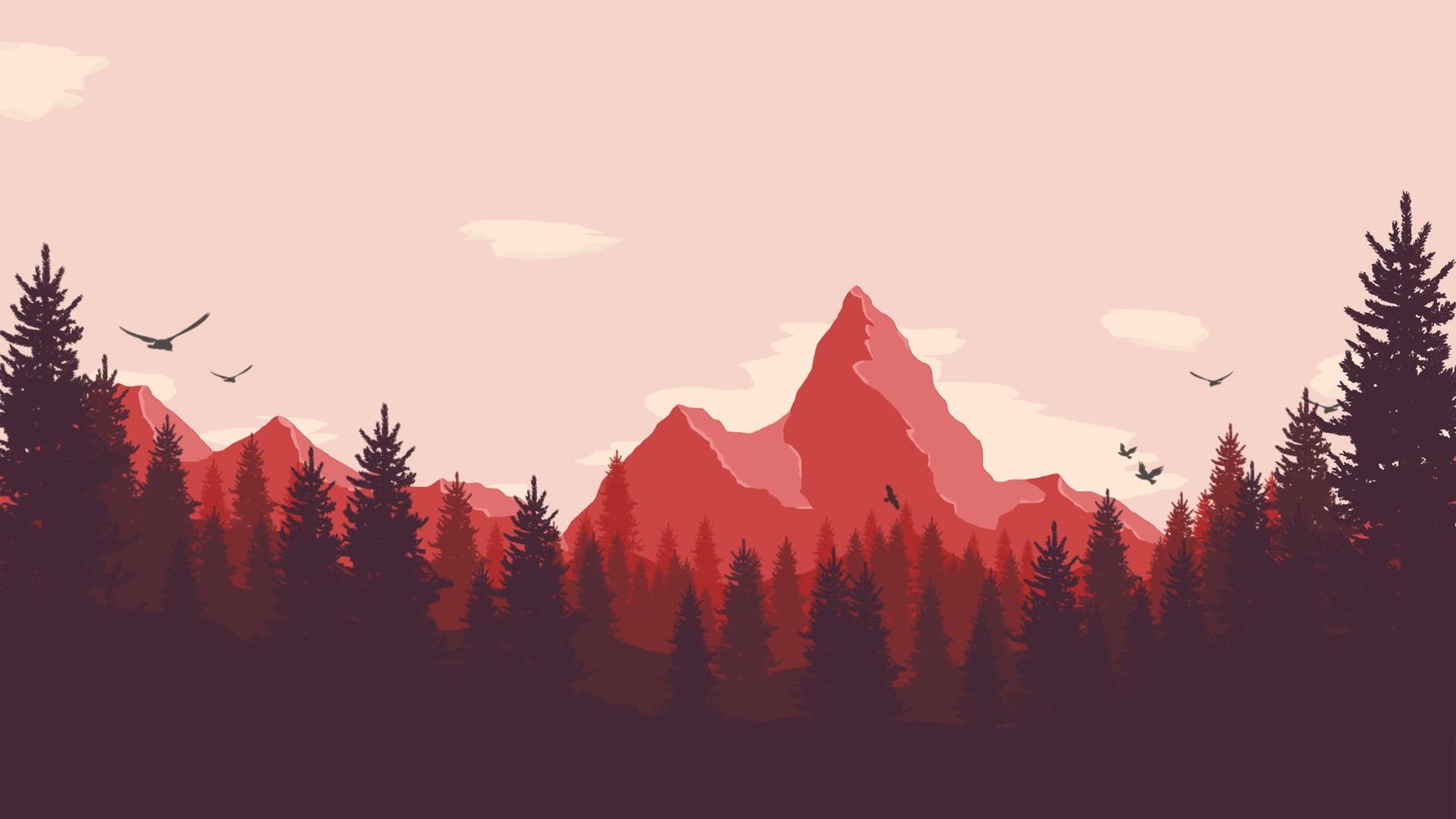 birds in flight above trees near mountains painting artwork 2k