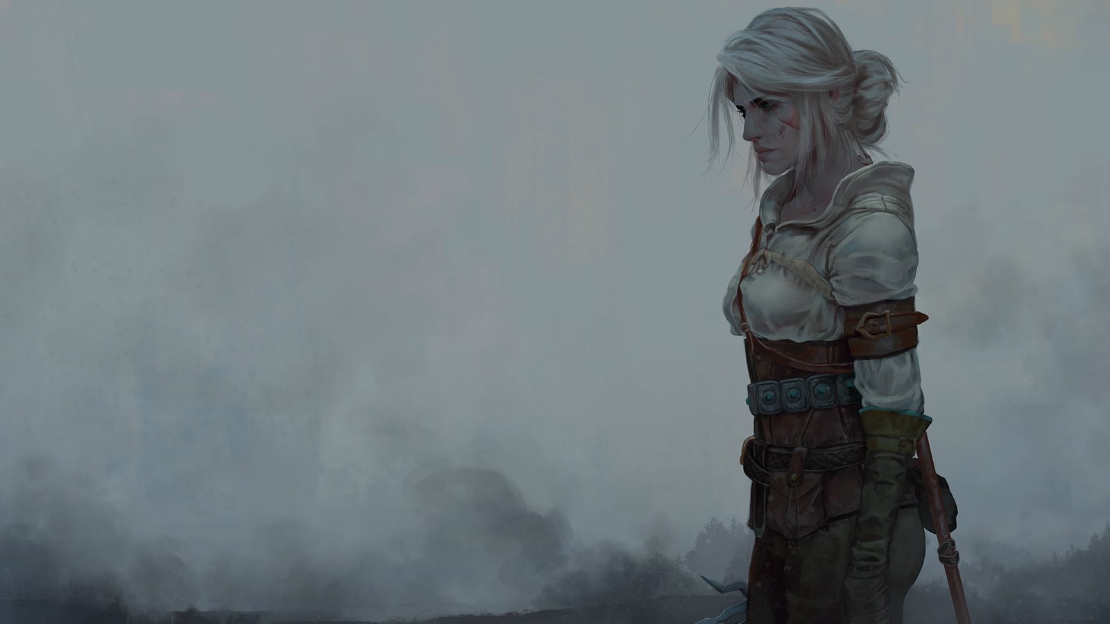 Cirilla Fiona Elen Riannon white hair The Witcher one person 2k