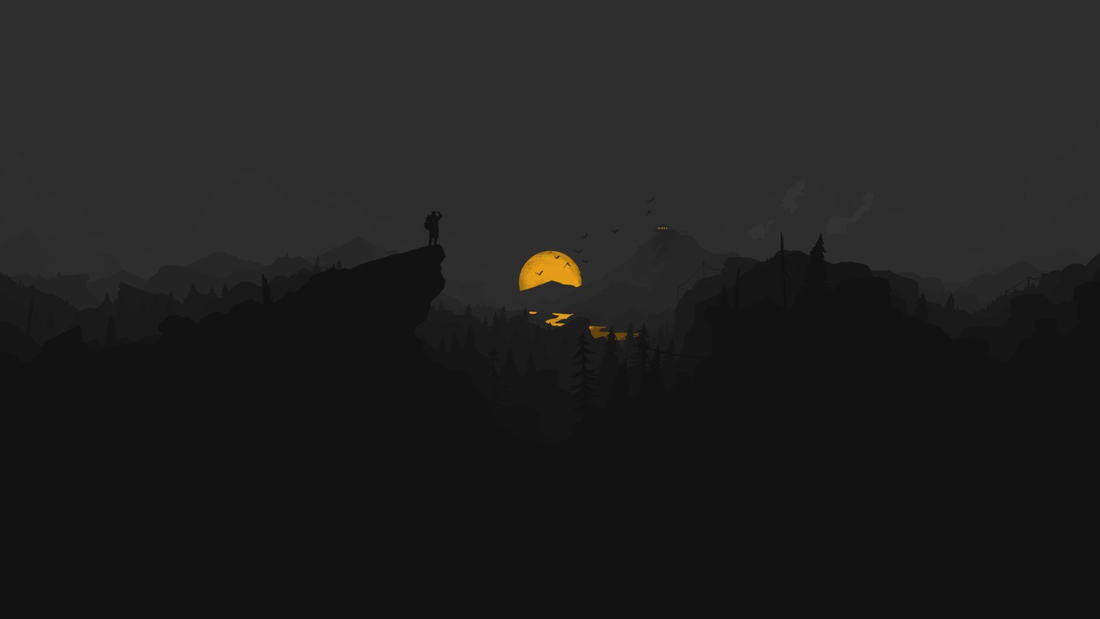 Firewatch dark night minimalism videogame landscape 2k 4k 5k