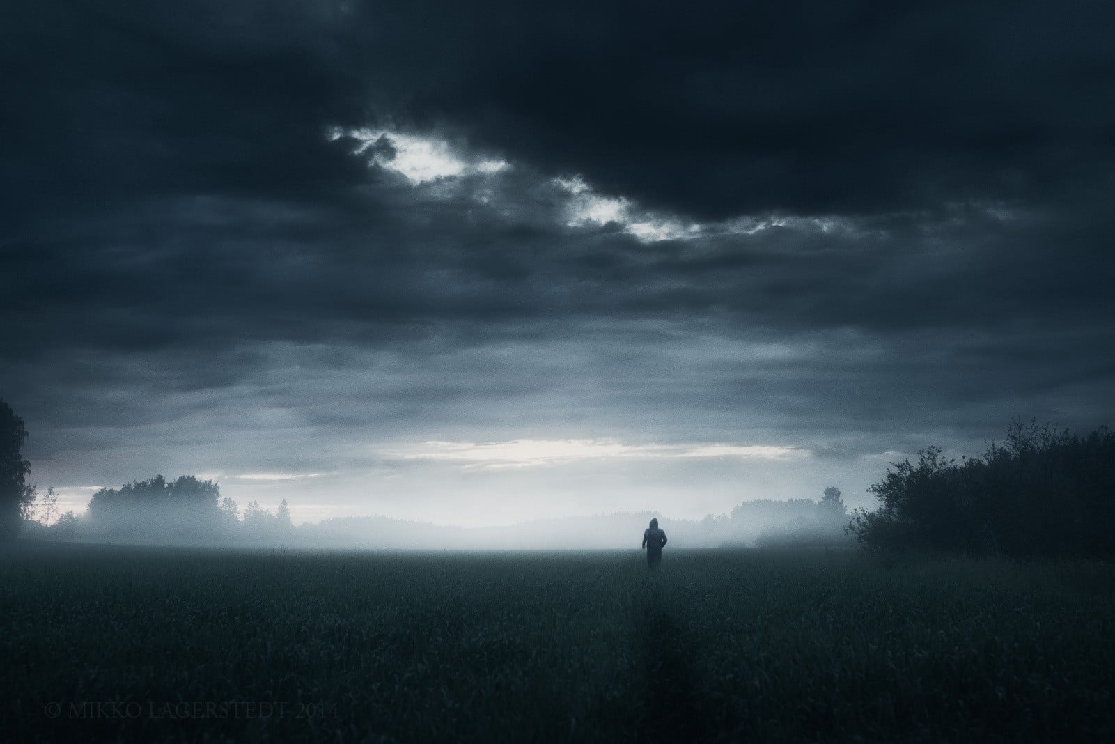 gray clouds dark loneliness alone nature grass horizon 2k