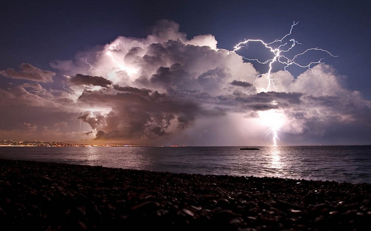 lightning bolt beach storm sea coast nature clouds water