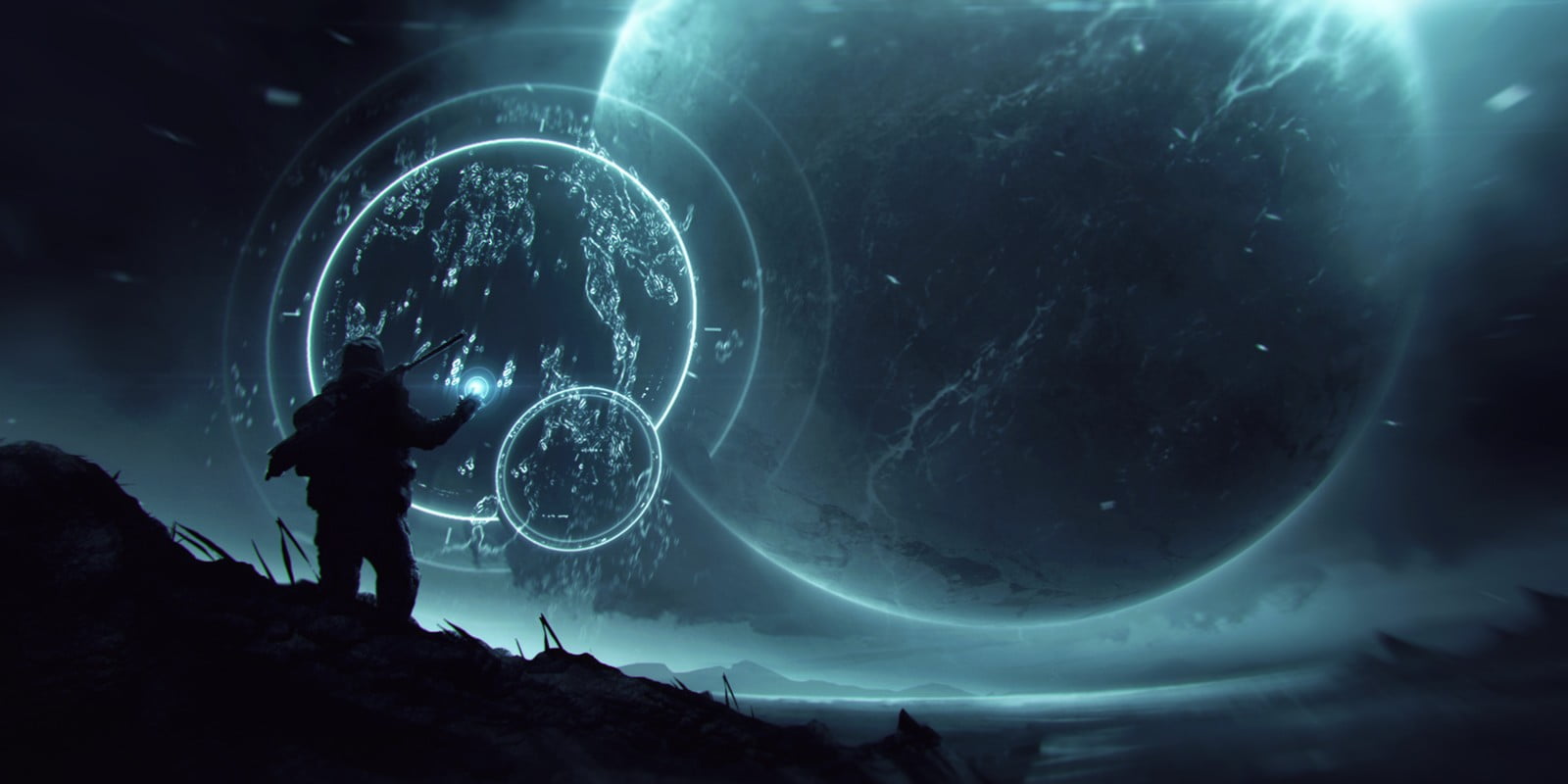 man calculating digital screen wallpaper artwork 2k