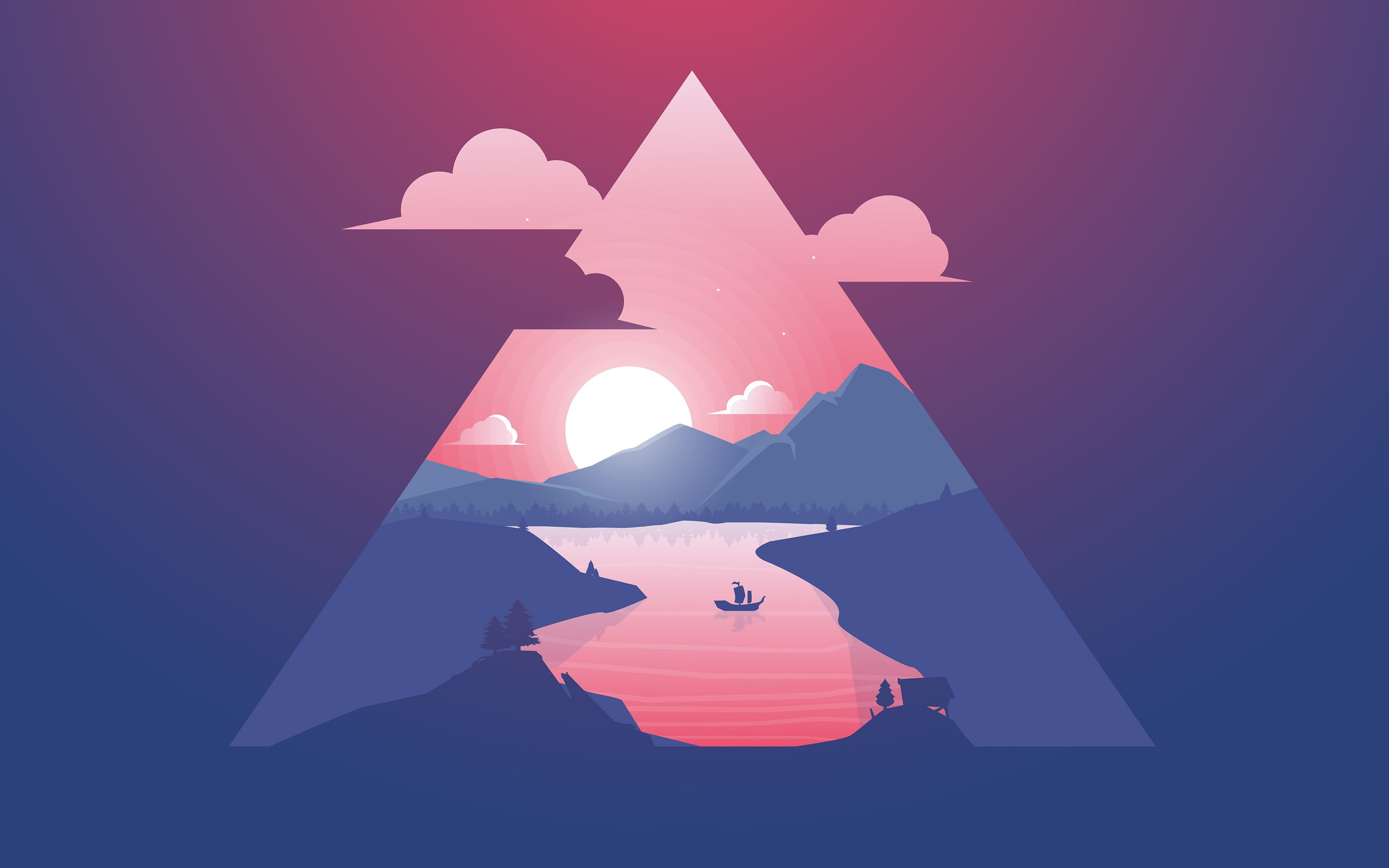 mountain wallpaper Minimal Sunset Scenery vector illustration 2k