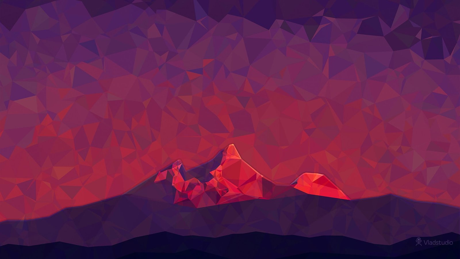 red and gray mountain digital art low poly minimalism 2k
