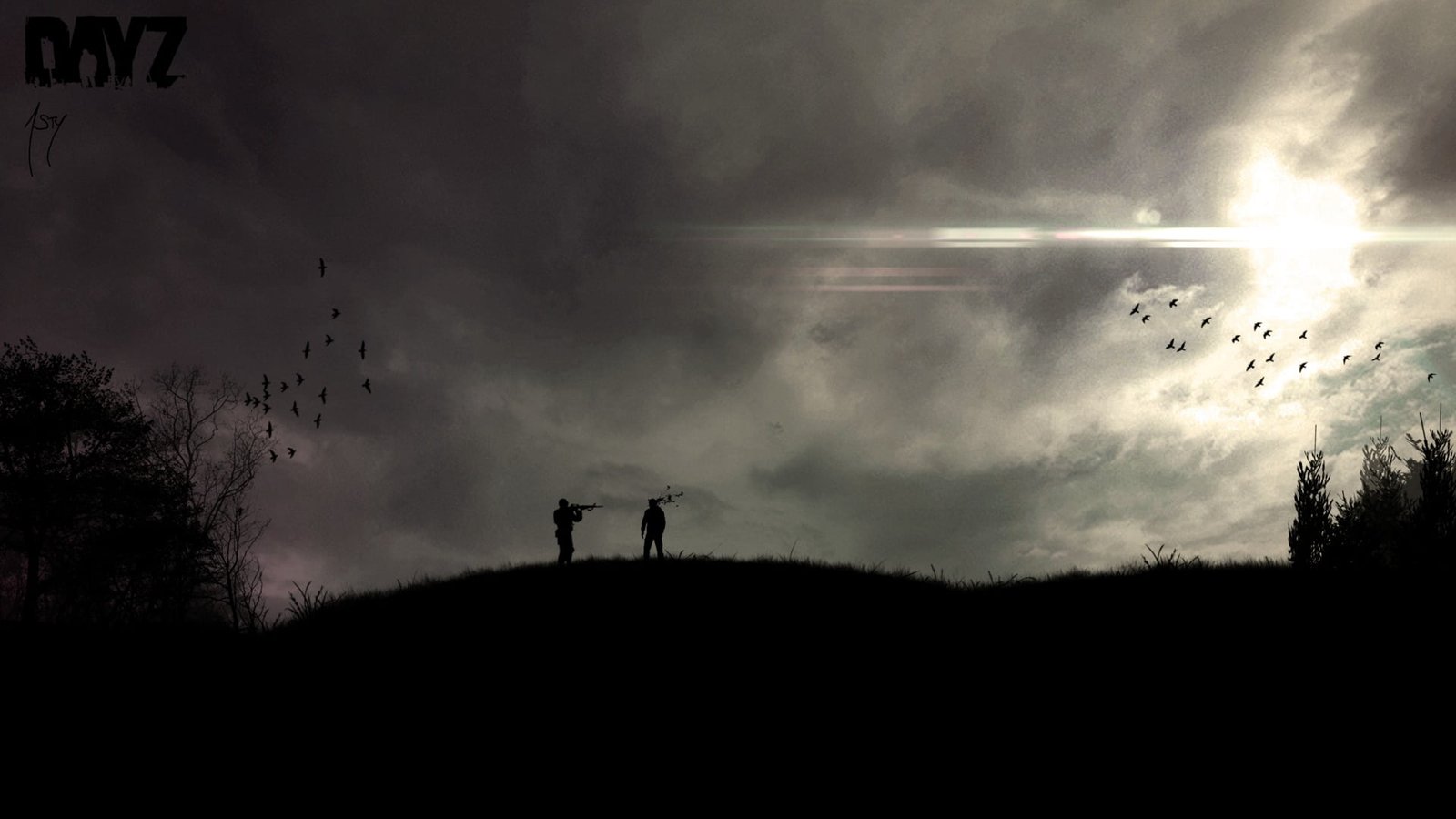 silhouette of personb video games DayZ cloud sky nature 2k