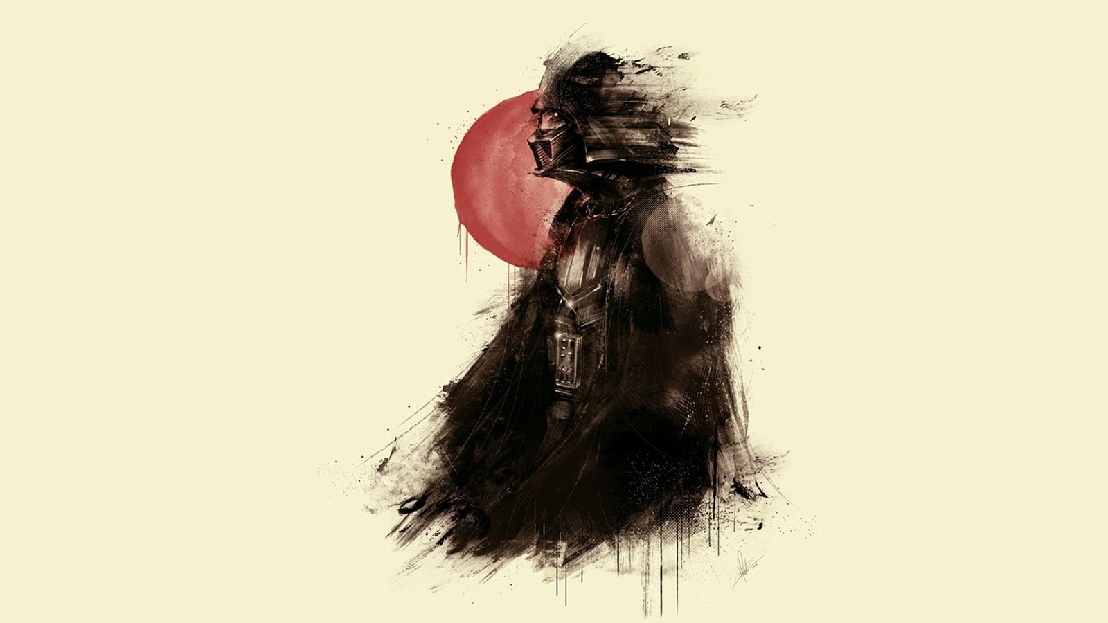 Star Wars Darth Vader artwork black samurai illustration Red sun 2k