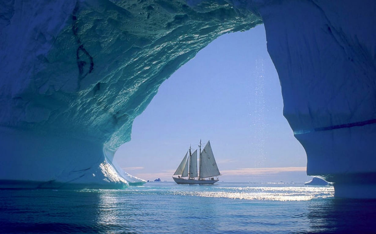 white clipper boat nature landscape iceberg sailboats sea