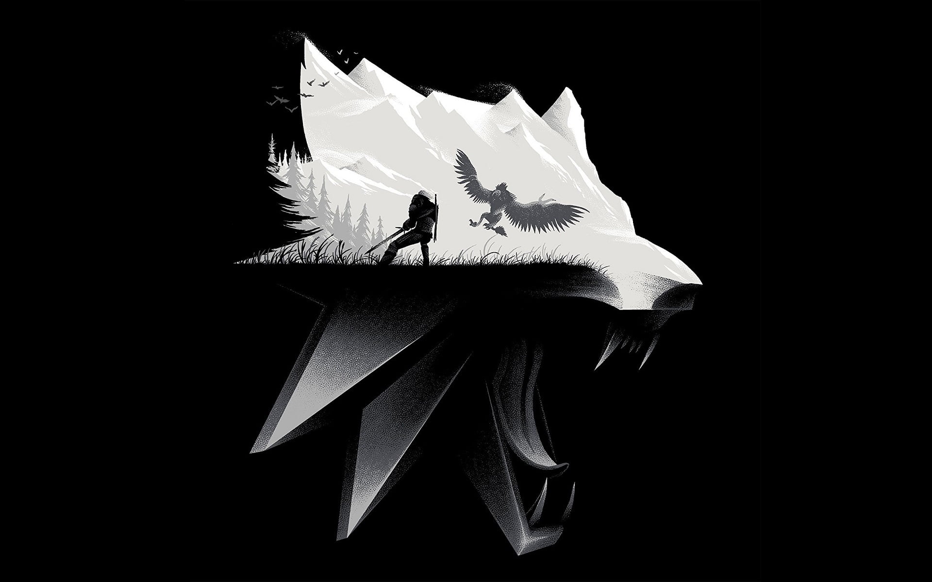 black and white wolf illustration The Witcher video games 3 Wild Hunt 2k