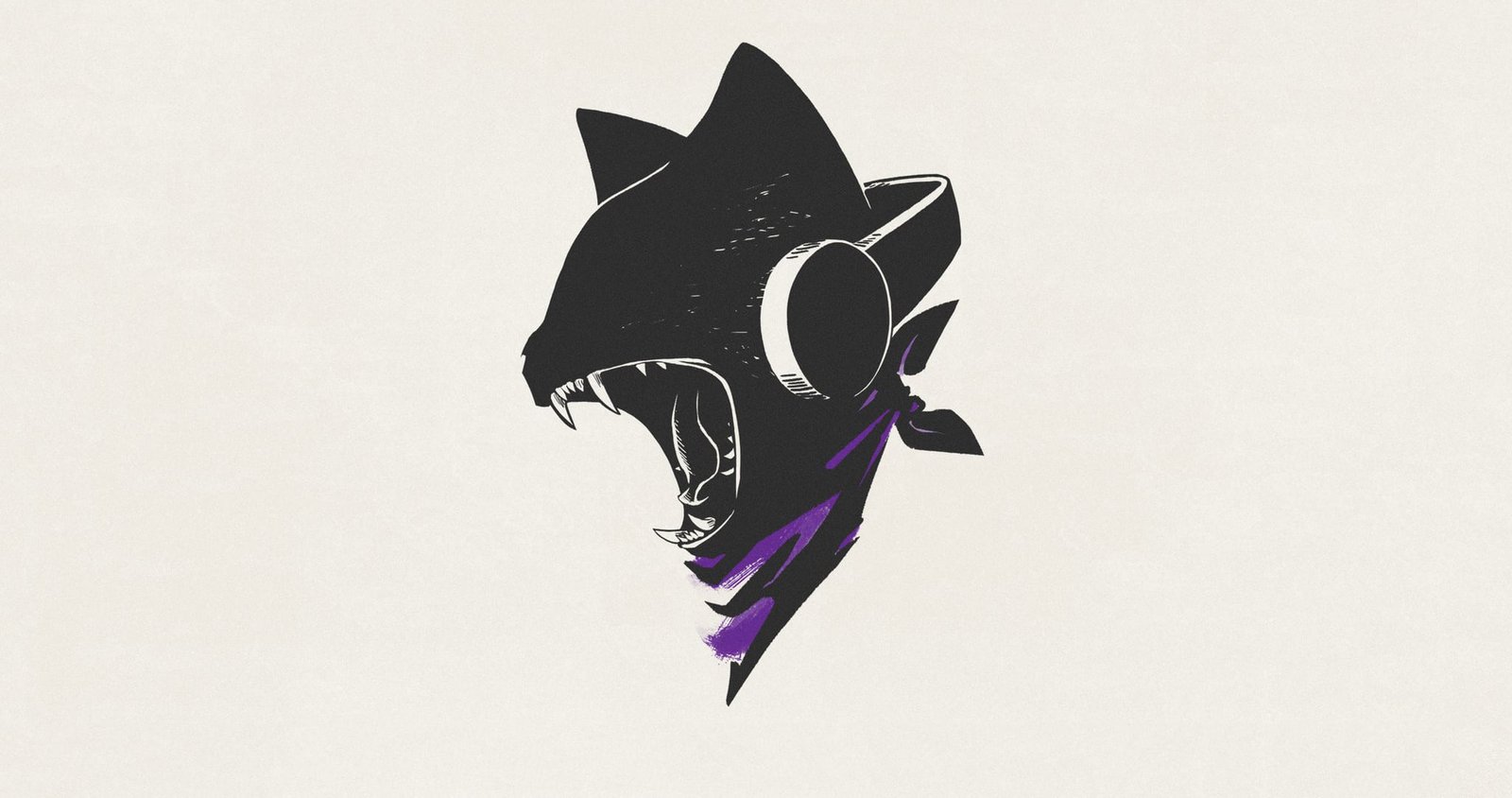 black cat wearing headphones illustration Monstercat simple 2k