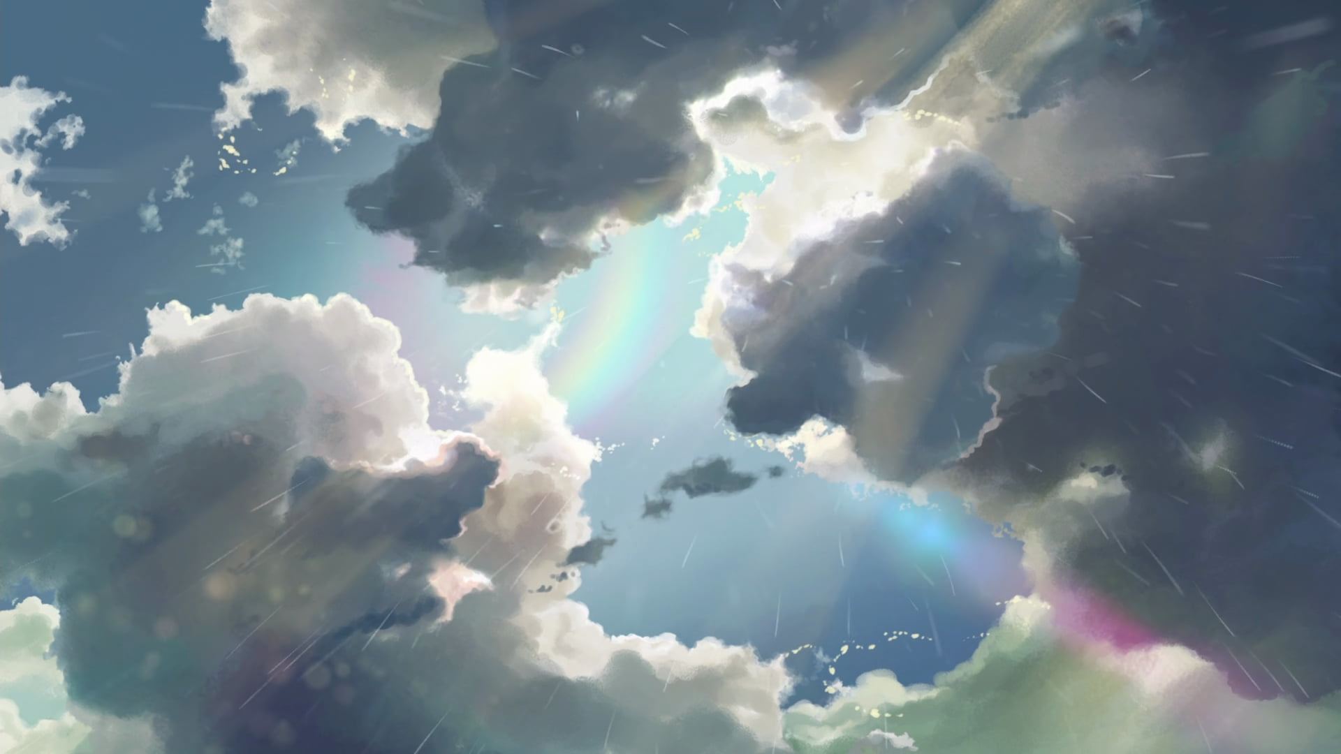 clouds painting anime Makoto Shinkai The Garden of Words rainbows 2k