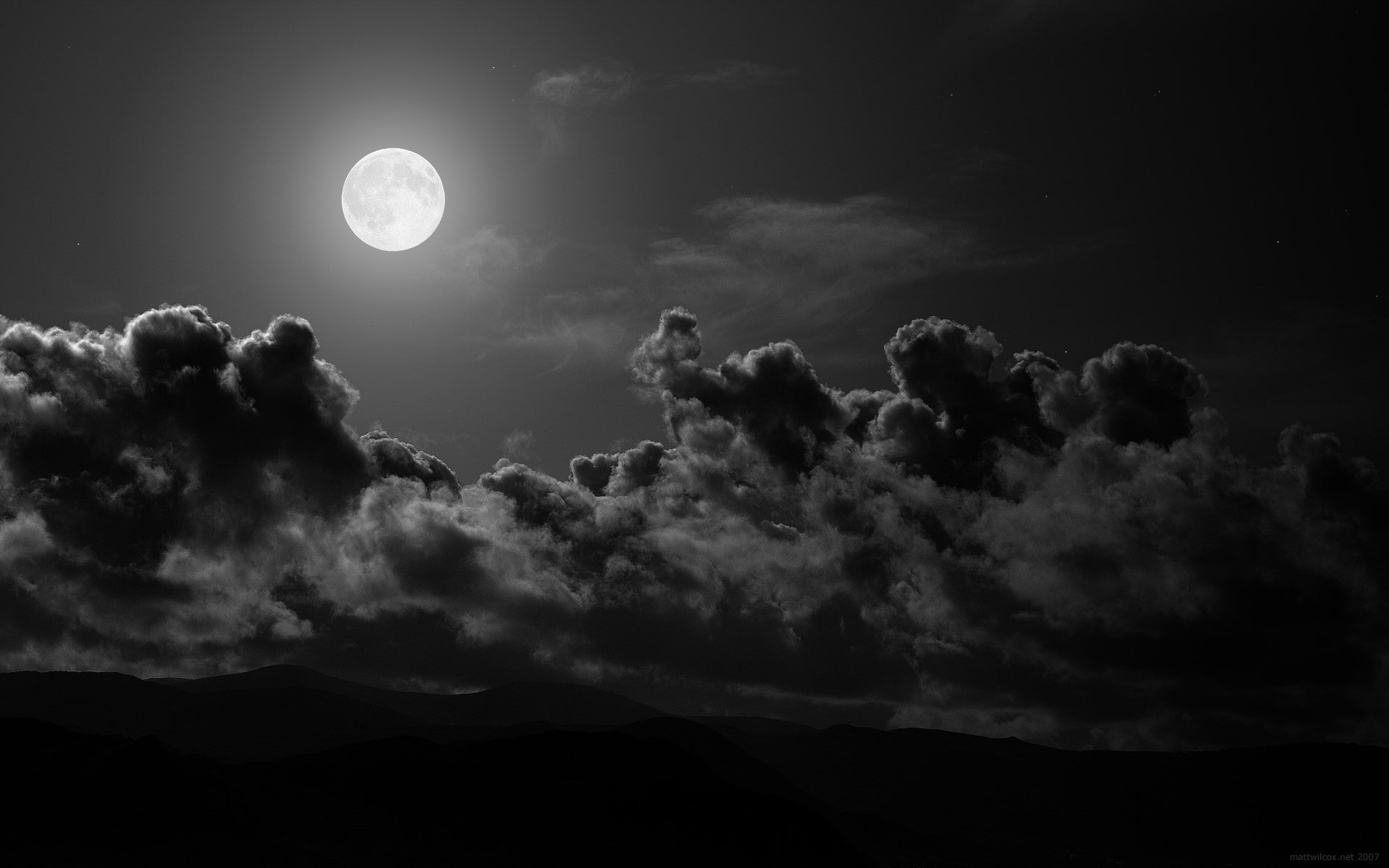dark monochrome clouds Moon night moonlight sky nature 2k
