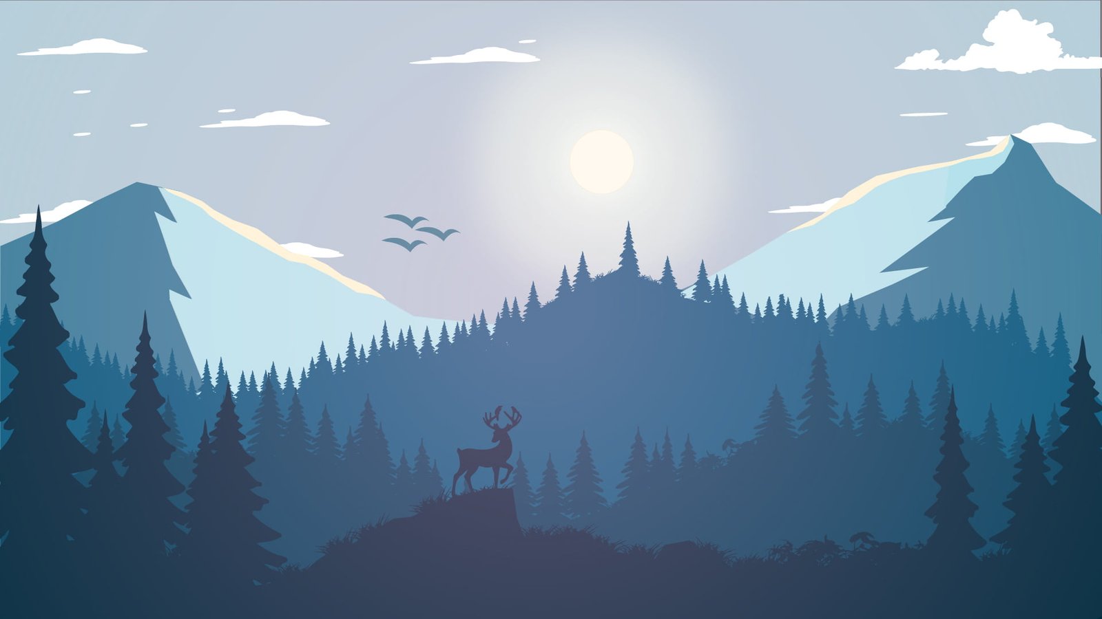 deer on mountain wallpaper silhouette of trees under white sky illustration 2k
