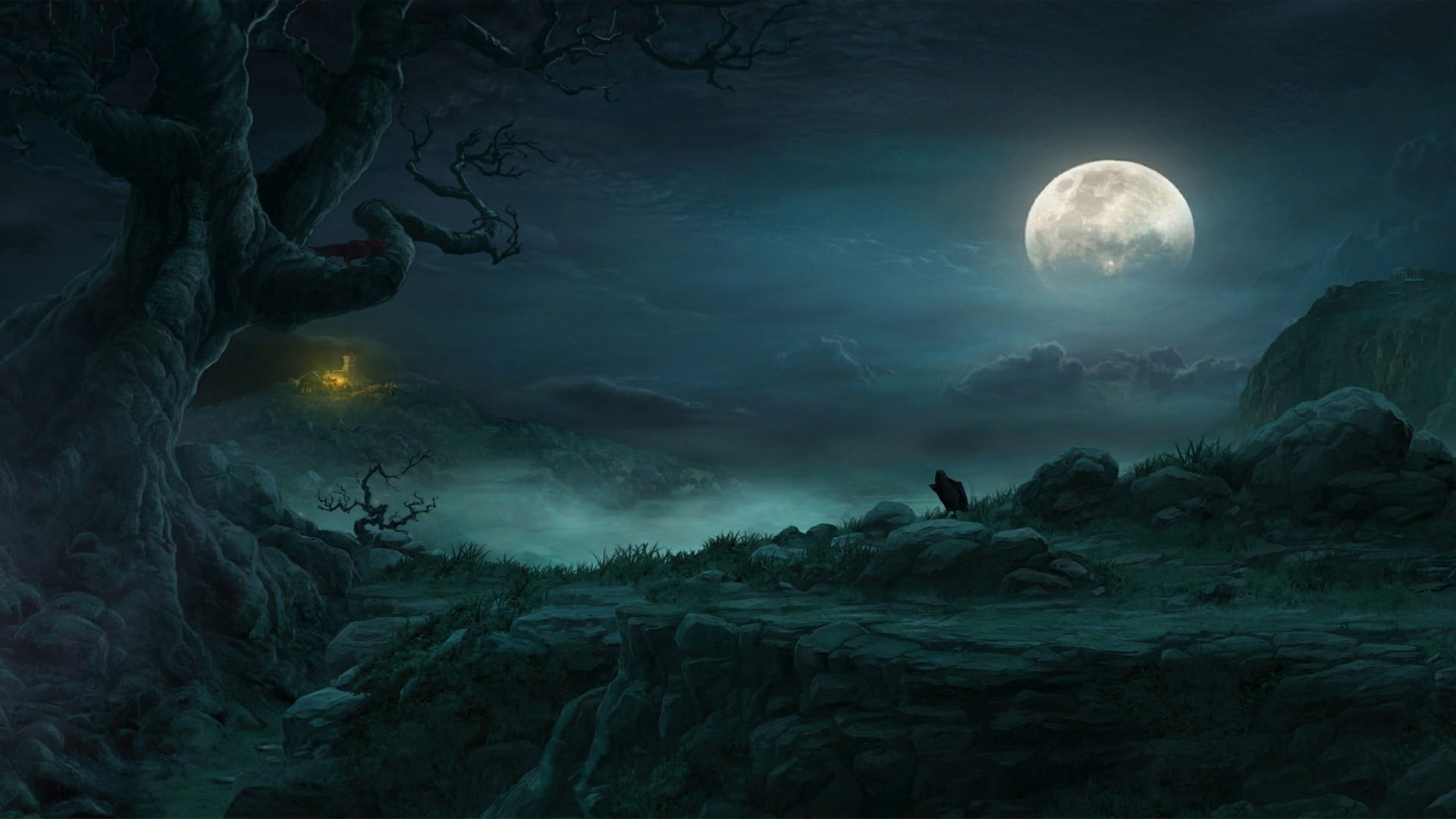 full moon wallpaper night Diablo III fantasy art video games 2k