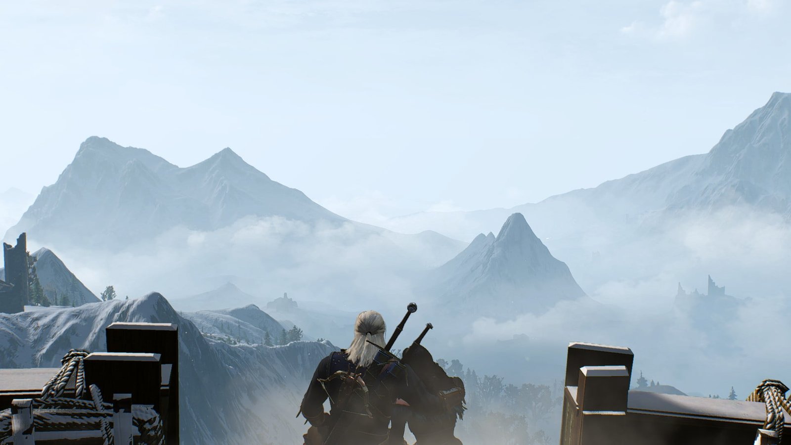 Geralt of Riva Yennefer Skellige mountains The Witcher 3 Wild Hunt 2k