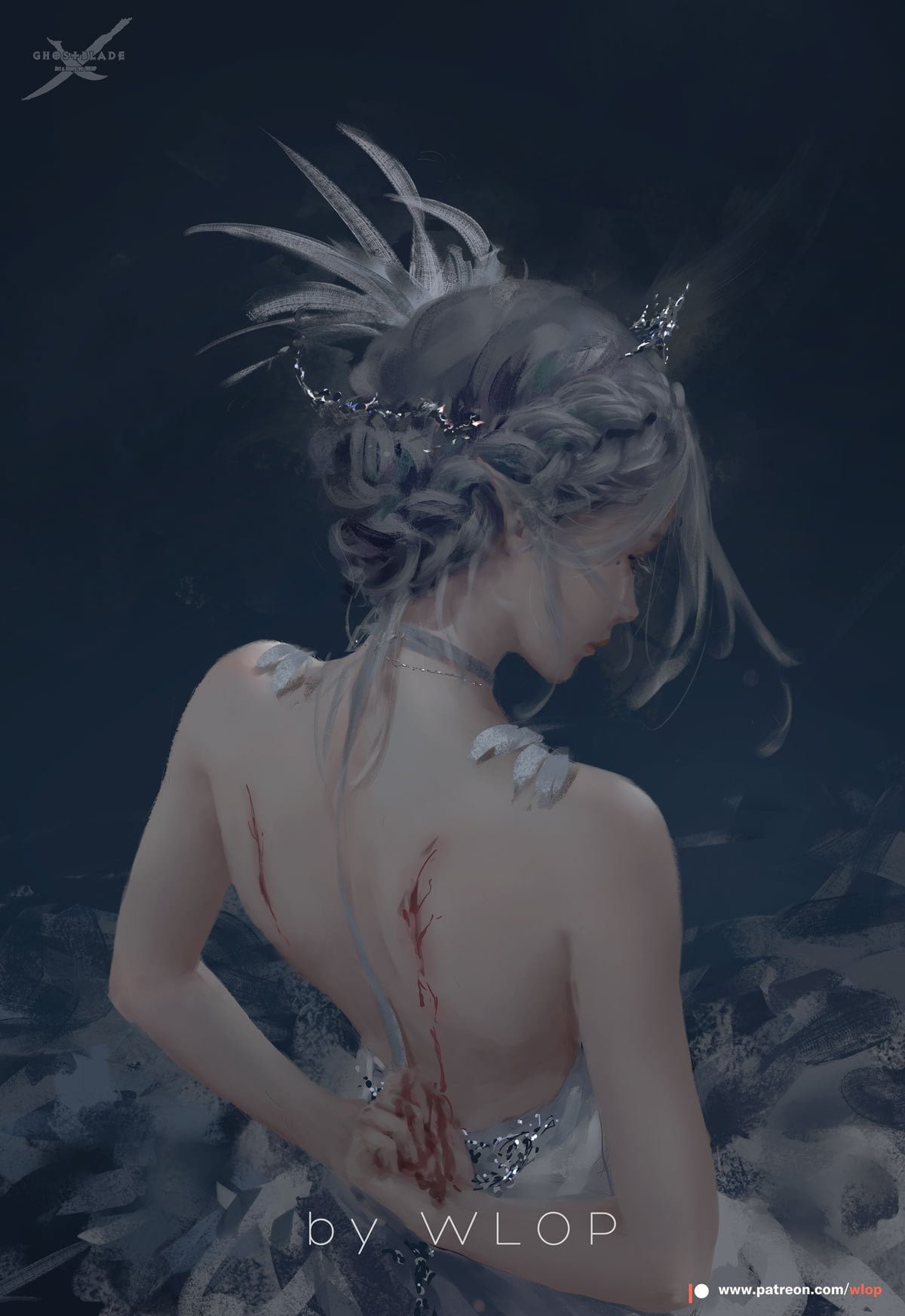 Ghost Blade WLOP anime girls blood fantasy girl art