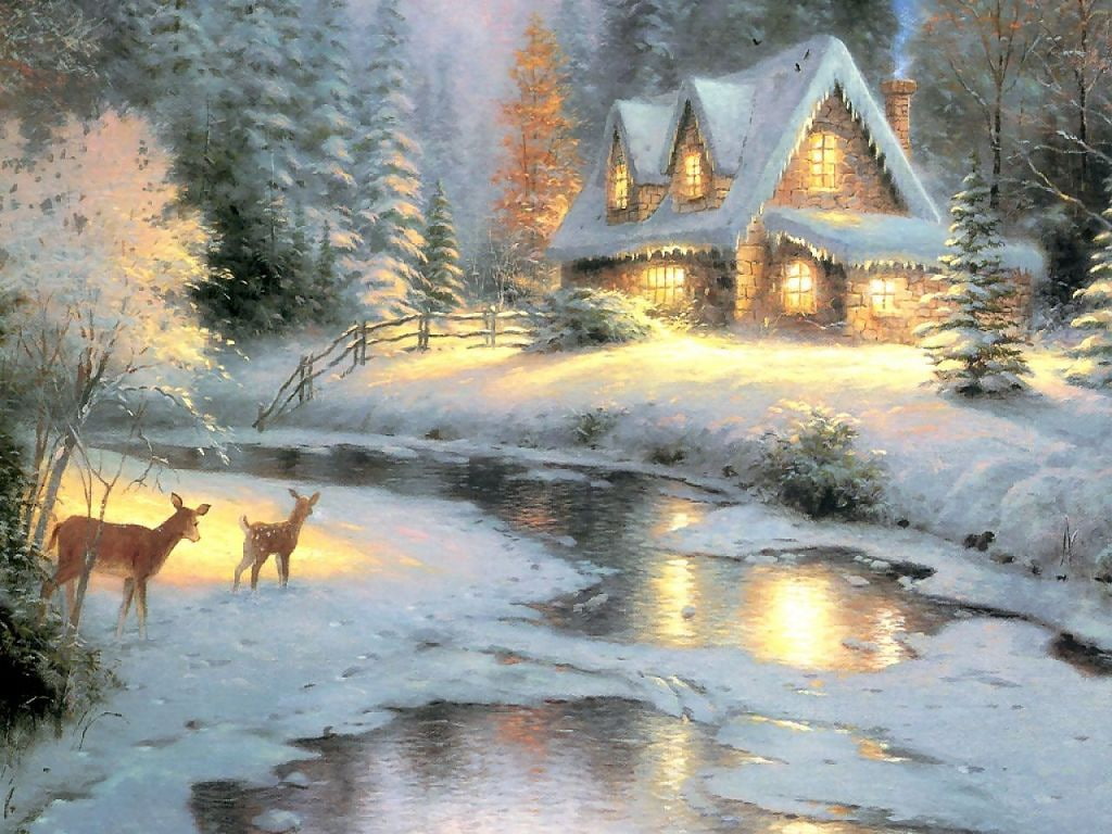 art Christmas thomas kinkade deer creek cottage Abstract Other HD Art