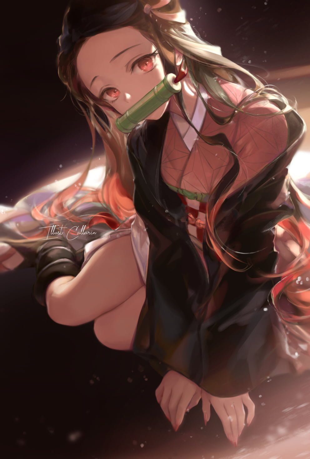 Kimetsu no Yaiba anime girls long hair black multi colored