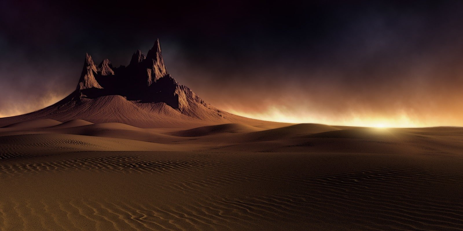 landscape nature desert dune mountains sunlight dark 2k