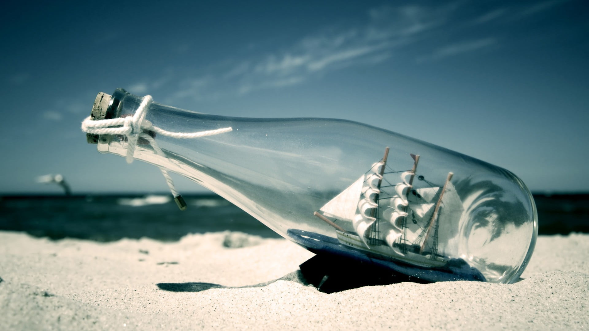 impossible bottle boat photography bottles ship sand sea 2k
