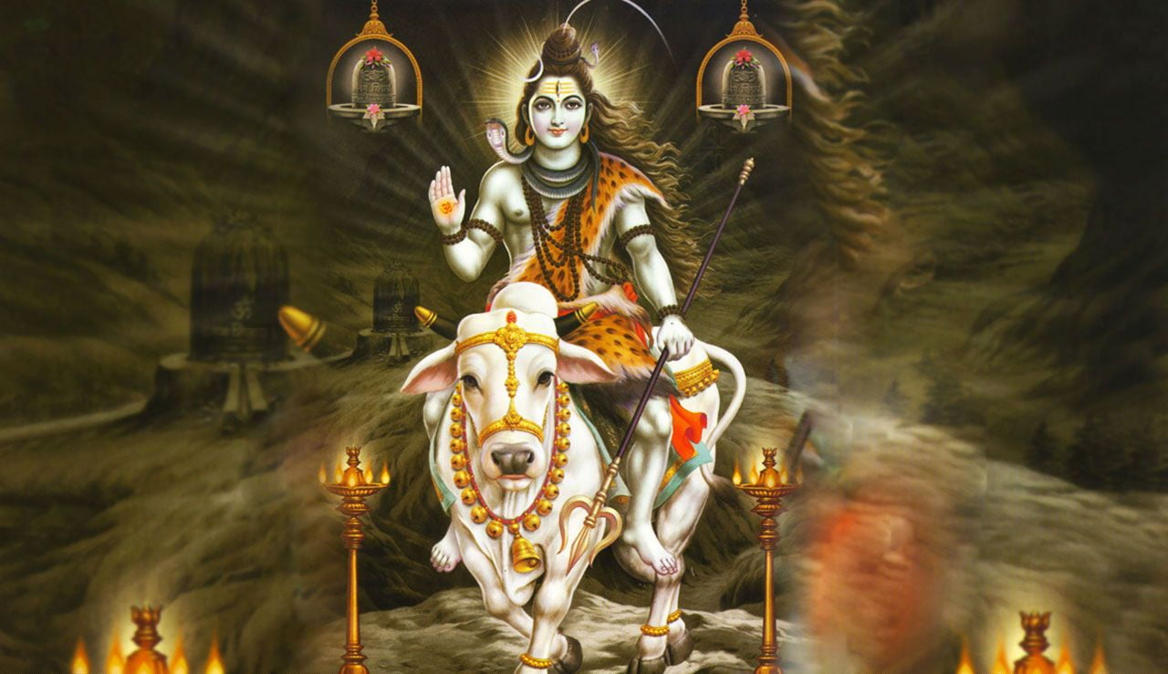 Lord Shiva Sitting On Nandi painting God religion