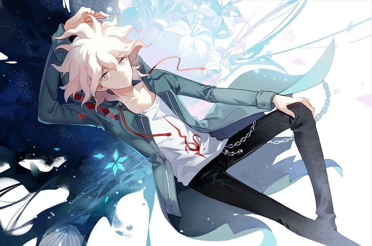 man in white crew neck shirt and blue zip up jacket anime character