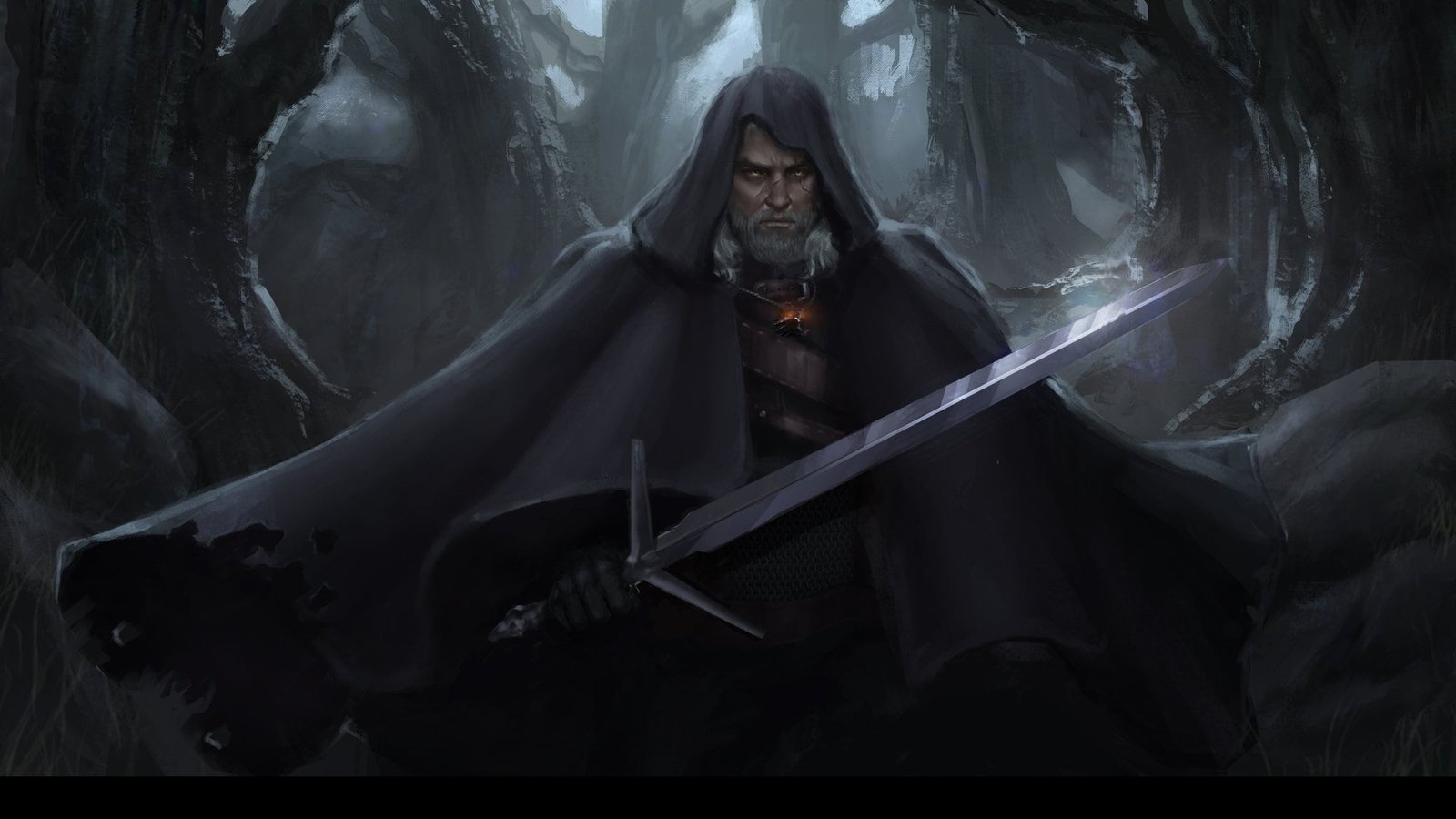 man wearing cloak holding sword digital wallpaper art game 2k