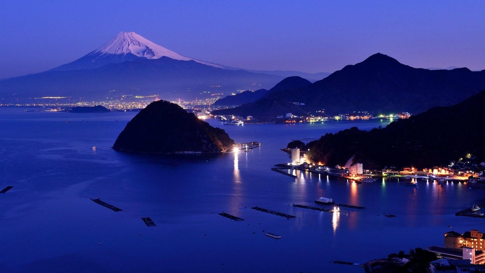 nature sea reflection sky mount fuji scenery japan 2k