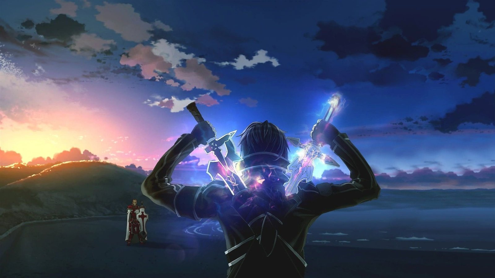 person holding two swords digital wallpaper Sword Art Online 2k