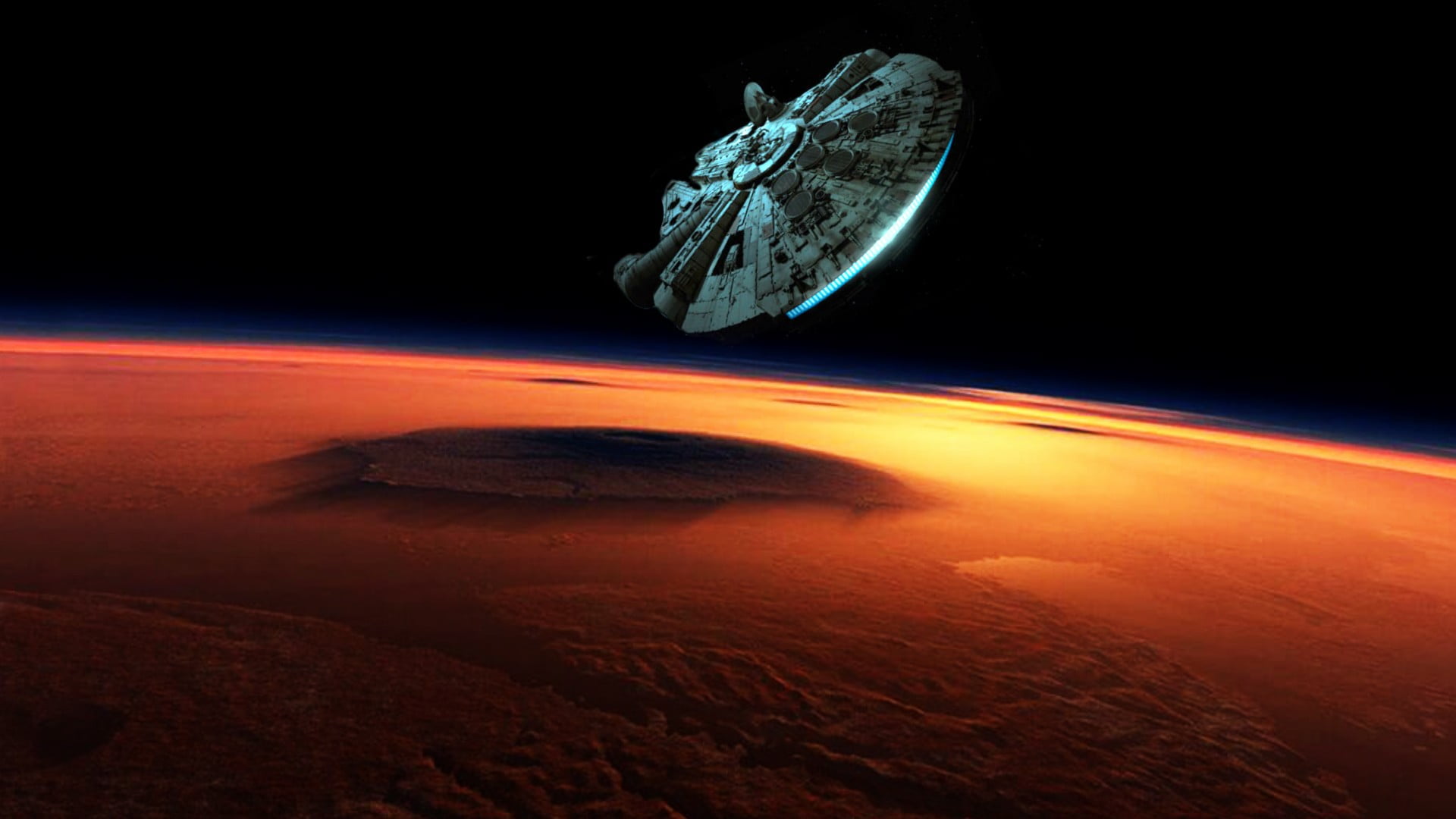Star Wars Millennium Falcon digital wallpaper planet space 2k
