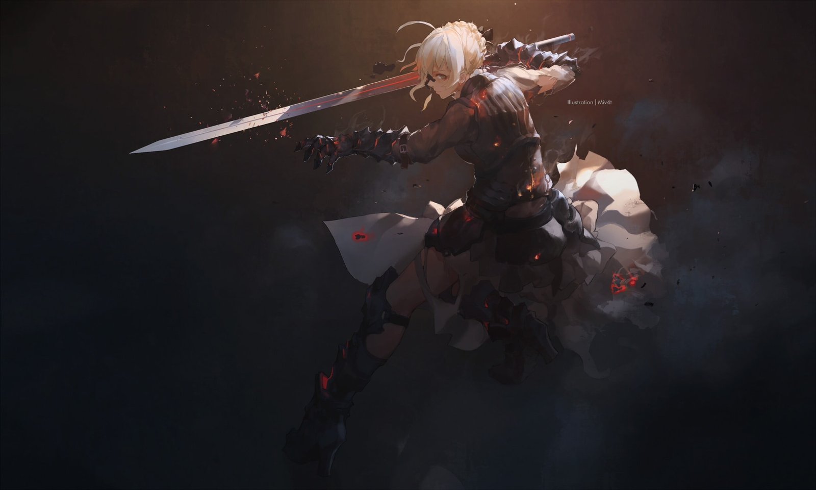 swords woman digital wallpaper anime character holding sword 51 2k
