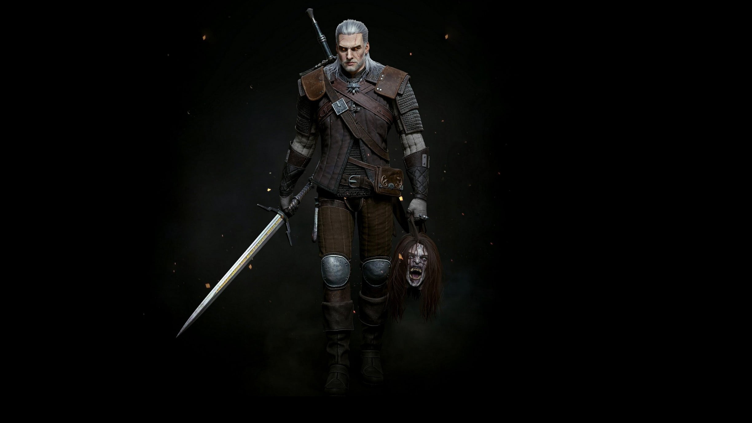 Swords Black background Geralt of Rivia Gwynbleidd White Wolf 2k