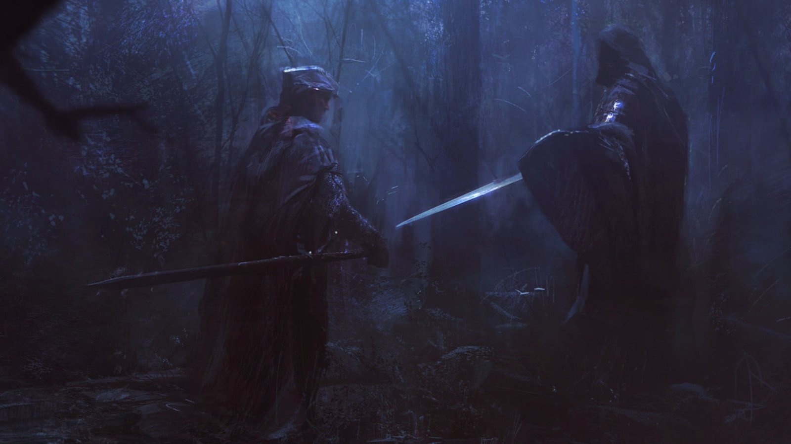 two knights surrounded by trees digital wallpaper artwork fantasy art 2k