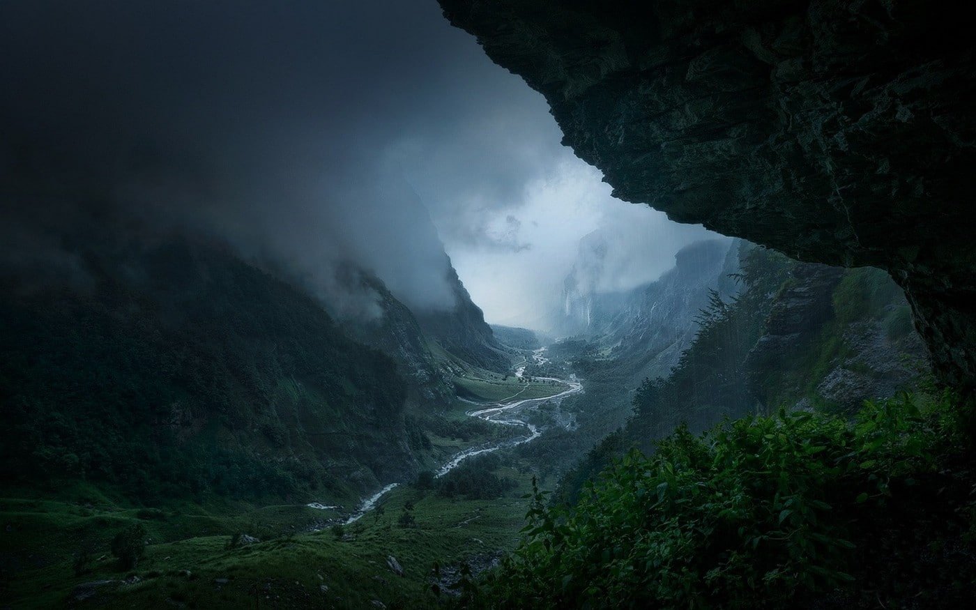 Valley Mountain Mist France Nature River Forest Storm Morning Landscape
