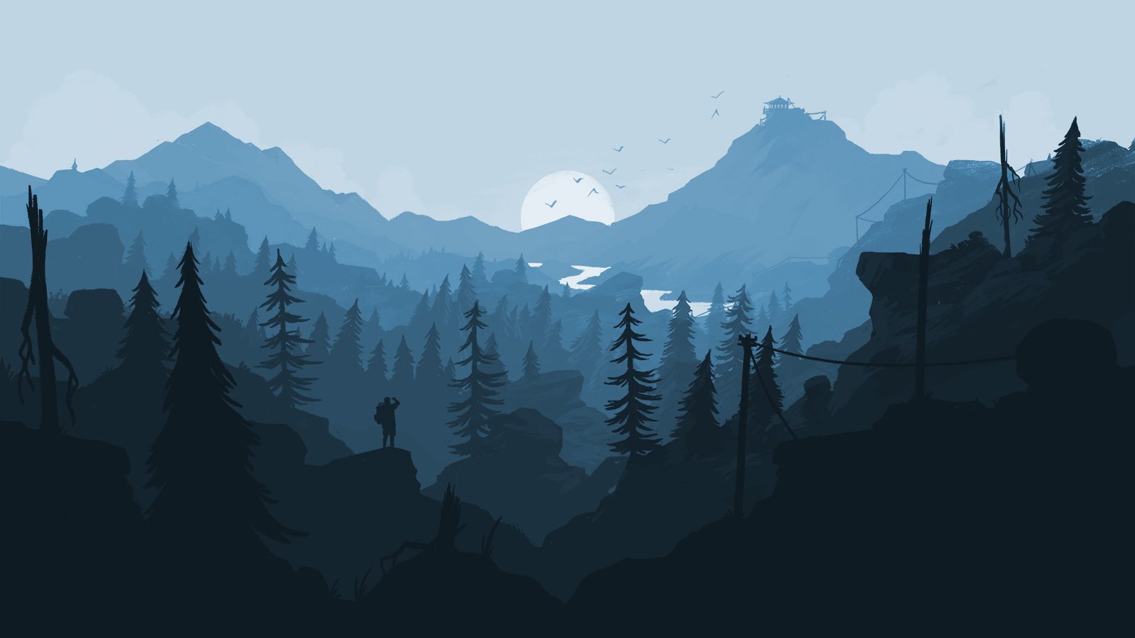 white and black crew neck shirt Firewatch mountain beauty in nature 2k