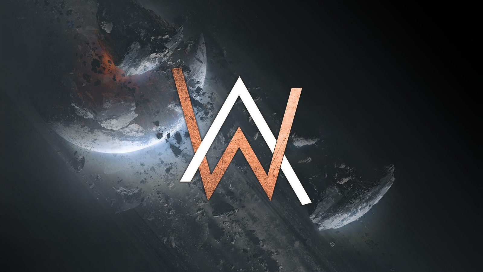 white and black wooden wall decor Alan Walker logo 2k