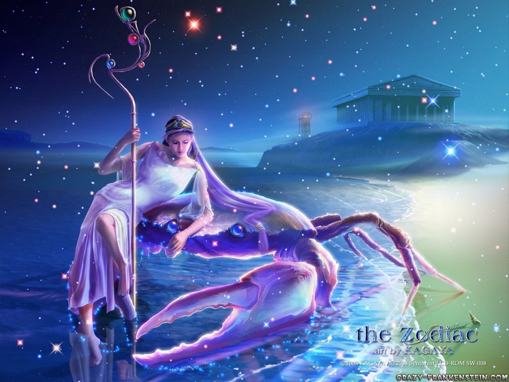 Zodiac fantasy art crabs beach sparkles scepters