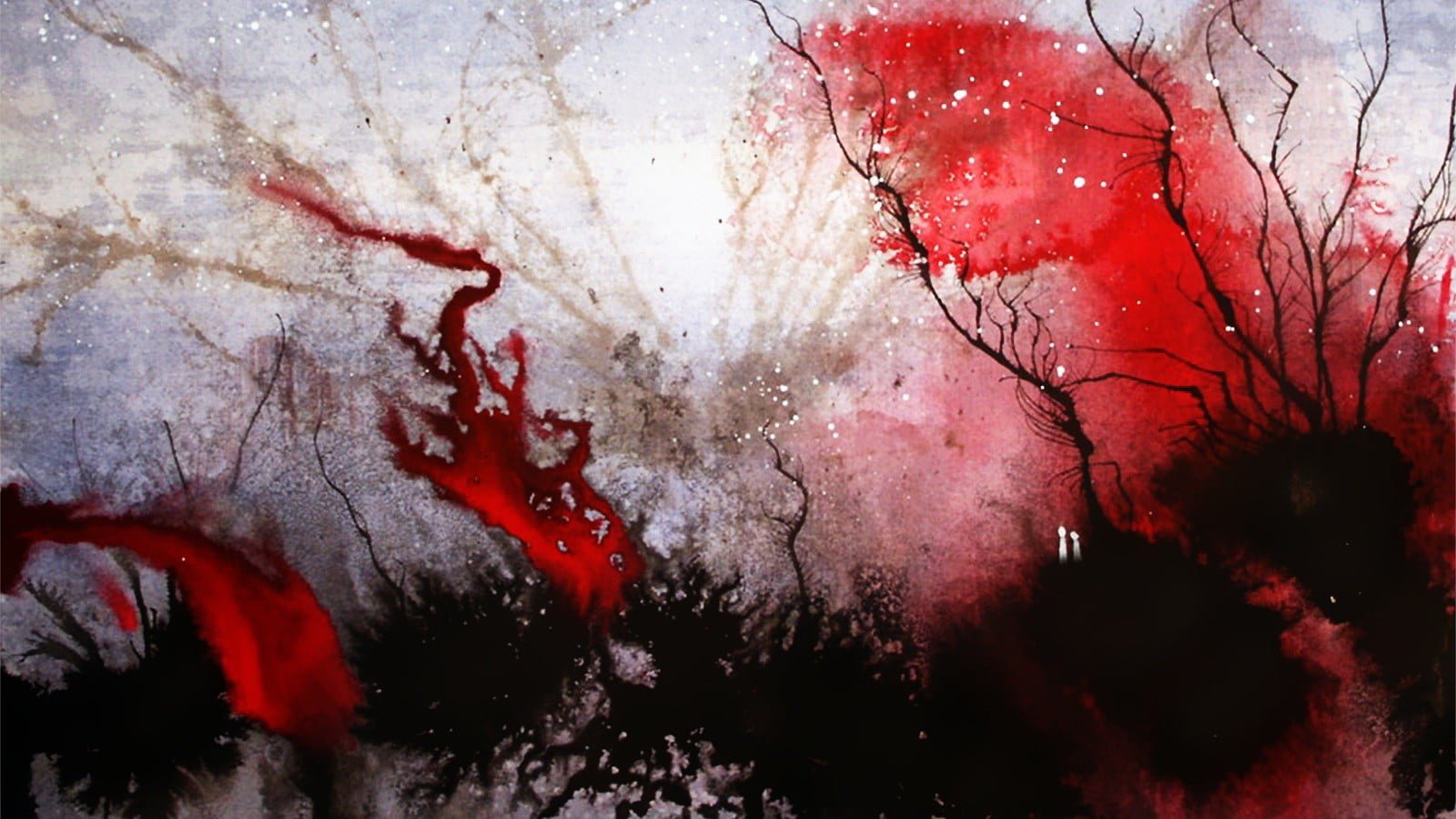 abstract painting blood red tree water no people close up 2k