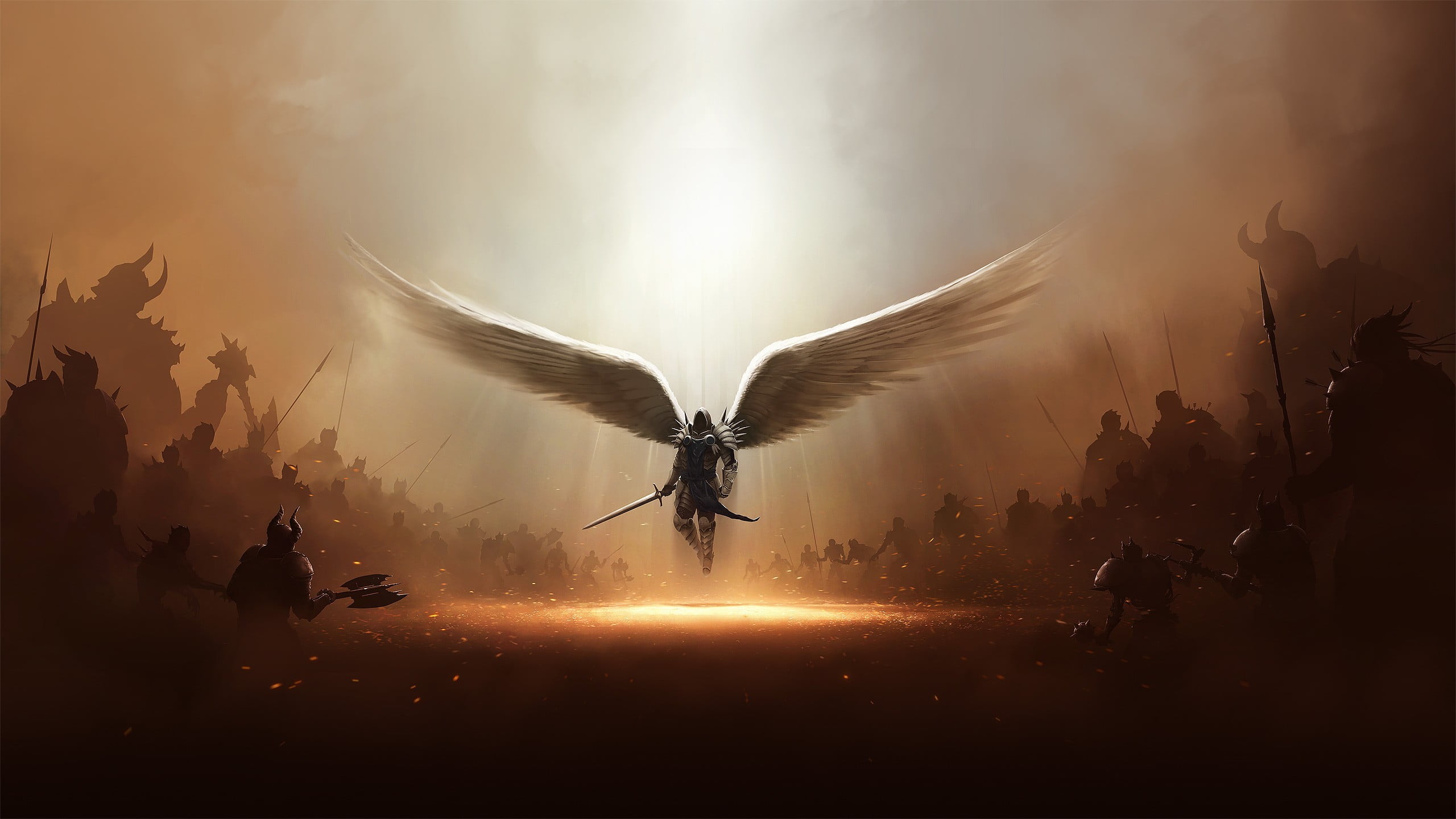angel with sword digital wallpaper Diablo wings archangel 2k