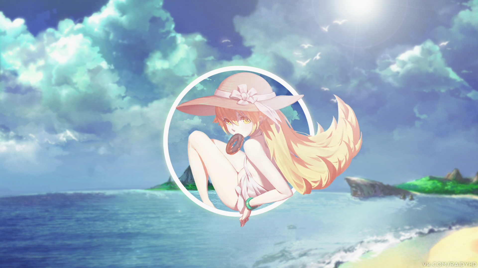 anime girls picture in beach Monogatari Series 2k