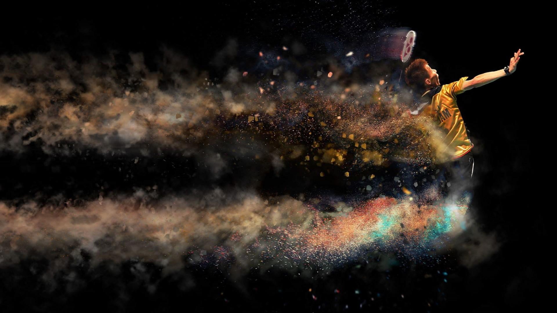 badminton sport motion multi colored people black background 2k