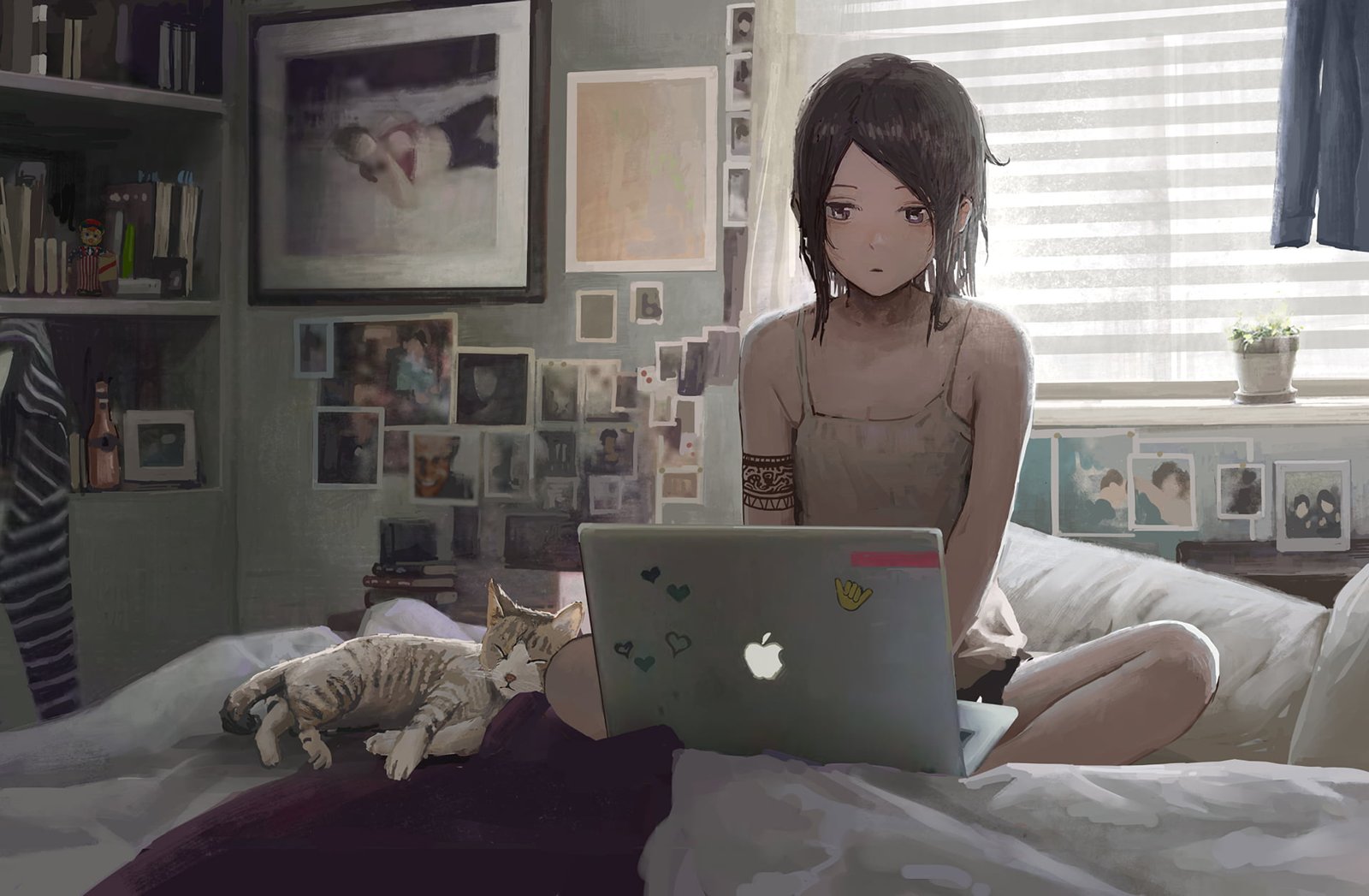 black haired girl anime character illustration brown femal facing on gray 18 2k