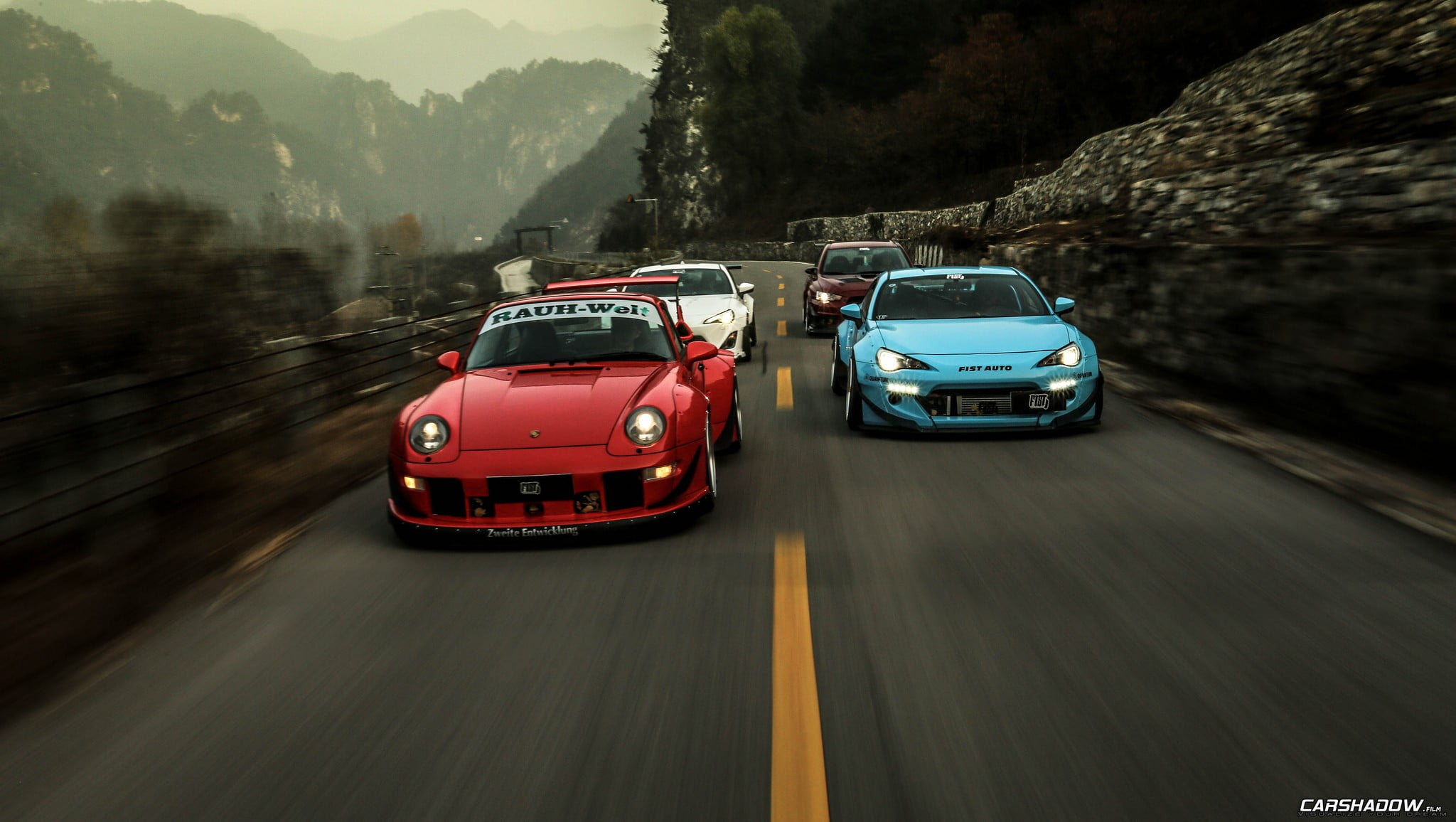 blue and red cars Rocket Bunny Stance Porsche Subaru BRZ 2k