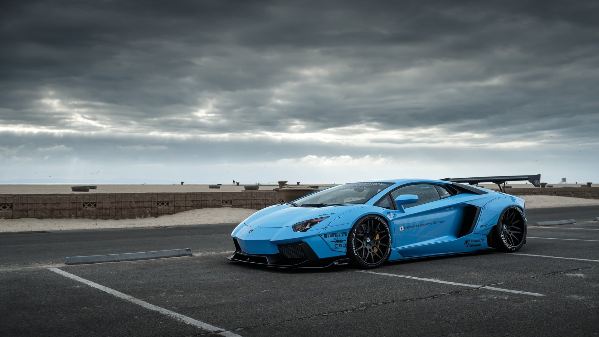 blue Lamborghini Aventador LB Performance car cars Liberty Walk 2k